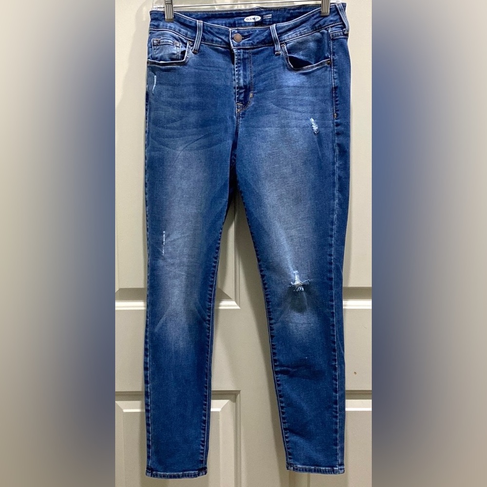 Old Navy Rockstar Super Skinny Blue SZ 10 Edgy Streetwear Distressed Denim Jeans